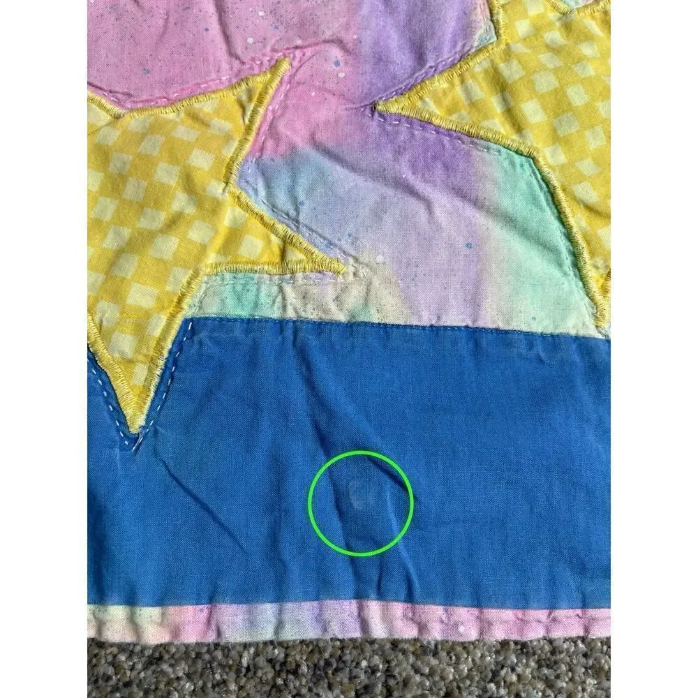 Vintage Whimsical Blanket Quilt Neon Colors Moon Stars Bunnies 47in X 31in